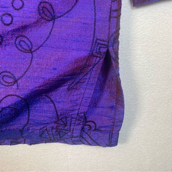 Bleu Bayou 100% Silk Beaded And Embroidered Purple Button Front Top Size XL - Picture 9 of 13